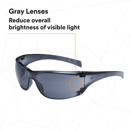 3M 11815-00000-20 Virtua AP Protective Safety Glasses, Gray Hard Coat Anti-scratch Lens, Gray Frame, Polycarbonate, 99.9 Percent UV (7000030050)  - (20Pack) - 6