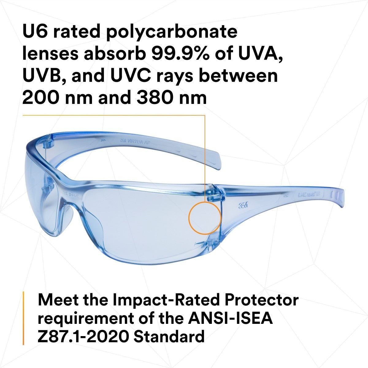 3M 11816-00000-20 Virtua Protective Eyewear, Light Blue Hard Coat Anti-Scratch Polycarbonate Lens, Blue Frame, Side Shields, ANSI Z87.1-2015, CSA Z94.3, 99.9% UV (7000030051)  - (20Pack) - 7