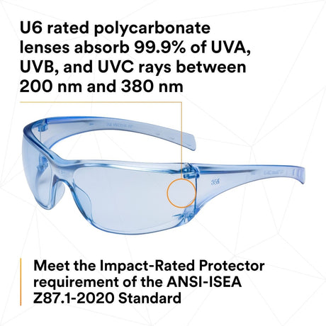 3M 11816-00000-20 Virtua Protective Eyewear, Light Blue Hard Coat Anti-Scratch Polycarbonate Lens, Blue Frame, Side Shields, ANSI Z87.1-2015, CSA Z94.3, 99.9% UV (7000030051)  - (20Pack) - 7