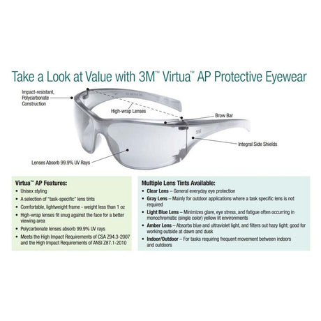 3M 7000030053 Virtua AP Anti-Fog Clear Lens Safety Glasses with Clear Frame and Side Shields  - (20Pack) - 2