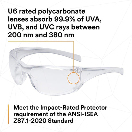 3M 11819-00000-20 Virtua AP AP Safety Glasses Clear Hard Coat Lens Clear Frame Side Shields (7000030054)  - (20Pack) - 8
