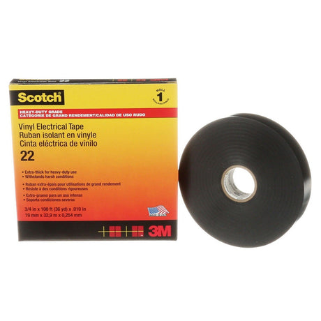 3M Scotch Heavy Duty Vinyl Electrical Tape 22, Black, 3/4 in x 36 yd (22-3/4X36YD) (7000031344)  - (12Pack) - 3