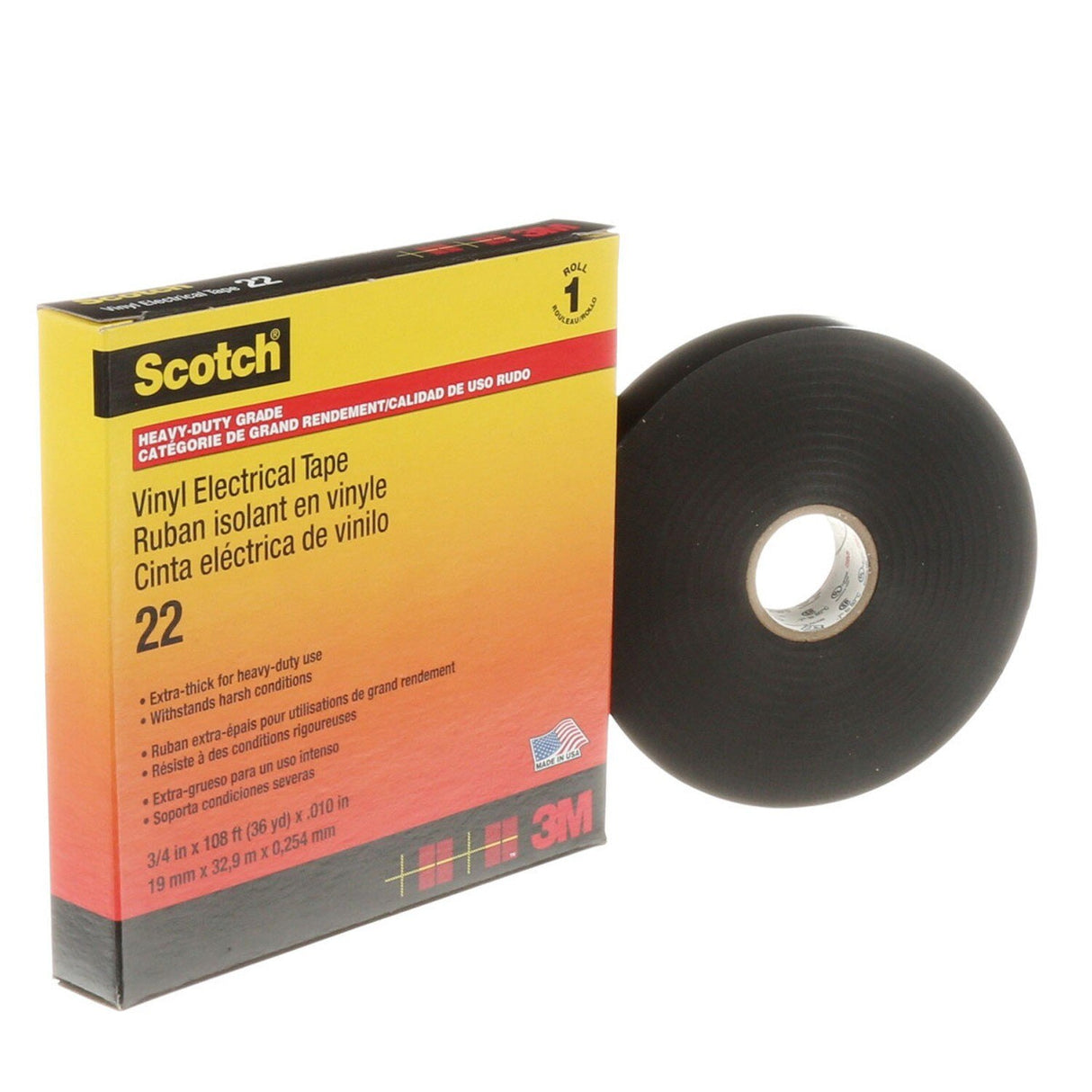 3M Scotch Heavy Duty Vinyl Electrical Tape 22, Black, 3/4 in x 36 yd (22-3/4X36YD) (7000031344)  - (12Pack) - 4