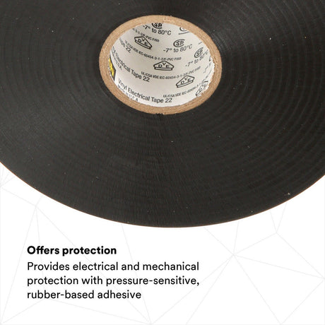 3M Scotch Vinyl Electrical Tape 22 Heavy Duty 10 mil Black 1.5 in x 36 yd (22-1.5X36YD) (7000031345)  - (12Pack) - 5