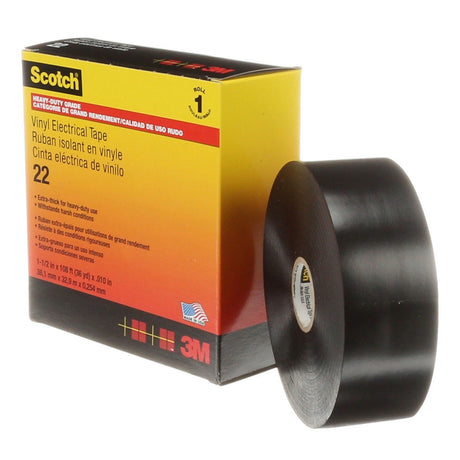 3M Scotch Vinyl Electrical Tape 22 Heavy Duty 10 mil Black 1.5 in x 36 yd (22-1.5X36YD) (7000031345)  - (12Pack) - 9