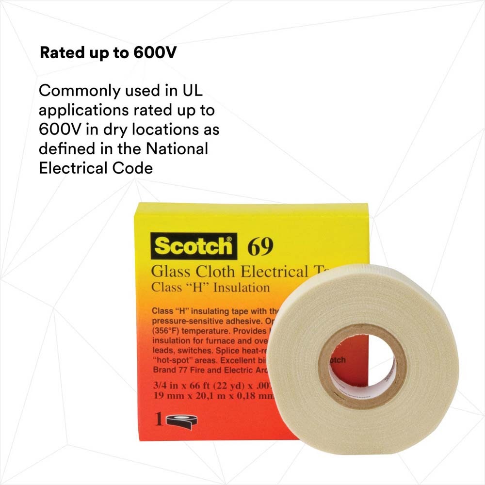 3M 69 3/4"X36YD MINI Glass Cloth Electrical Tape 69, White, 3/4 in x 36 yd (7000031350) (12 Pack) - 4