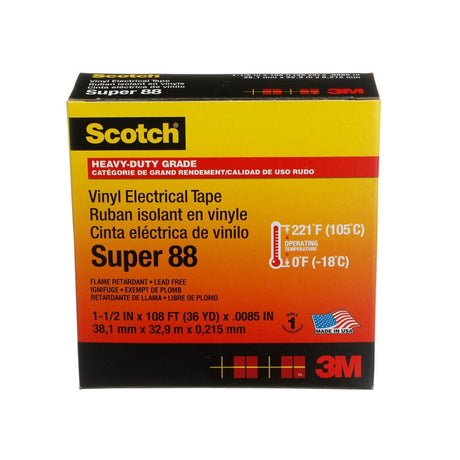 3M Super 88 88-1.5X36YD Scotch Vinyl Electrical Tape, Black, 1-1/2 in x 36 yd, Premium Grade, Rubber Resin Adhesive, PVC Backing, All-Season Heavy Duty Electrical Tape (7000031459)  - (12Pack) - 9