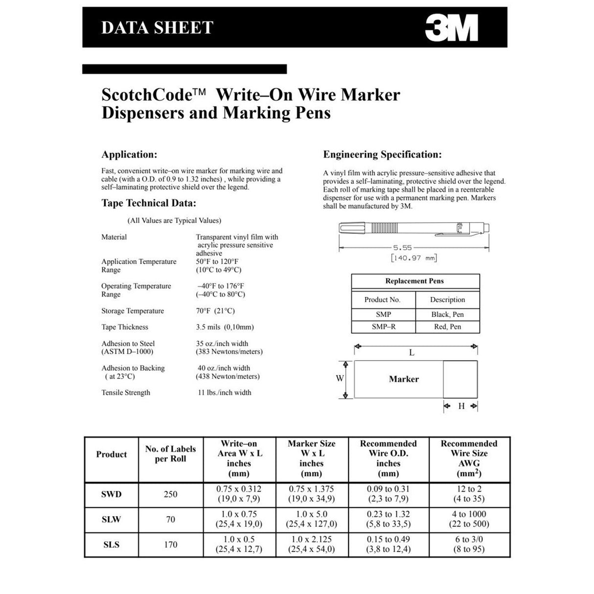 3M ScotchCode Wire Marker Write-On Dispenser with Tape and Pen, 0.75 in x 1.375 in (SWD) (7000031501)  - (10Pack) - 10