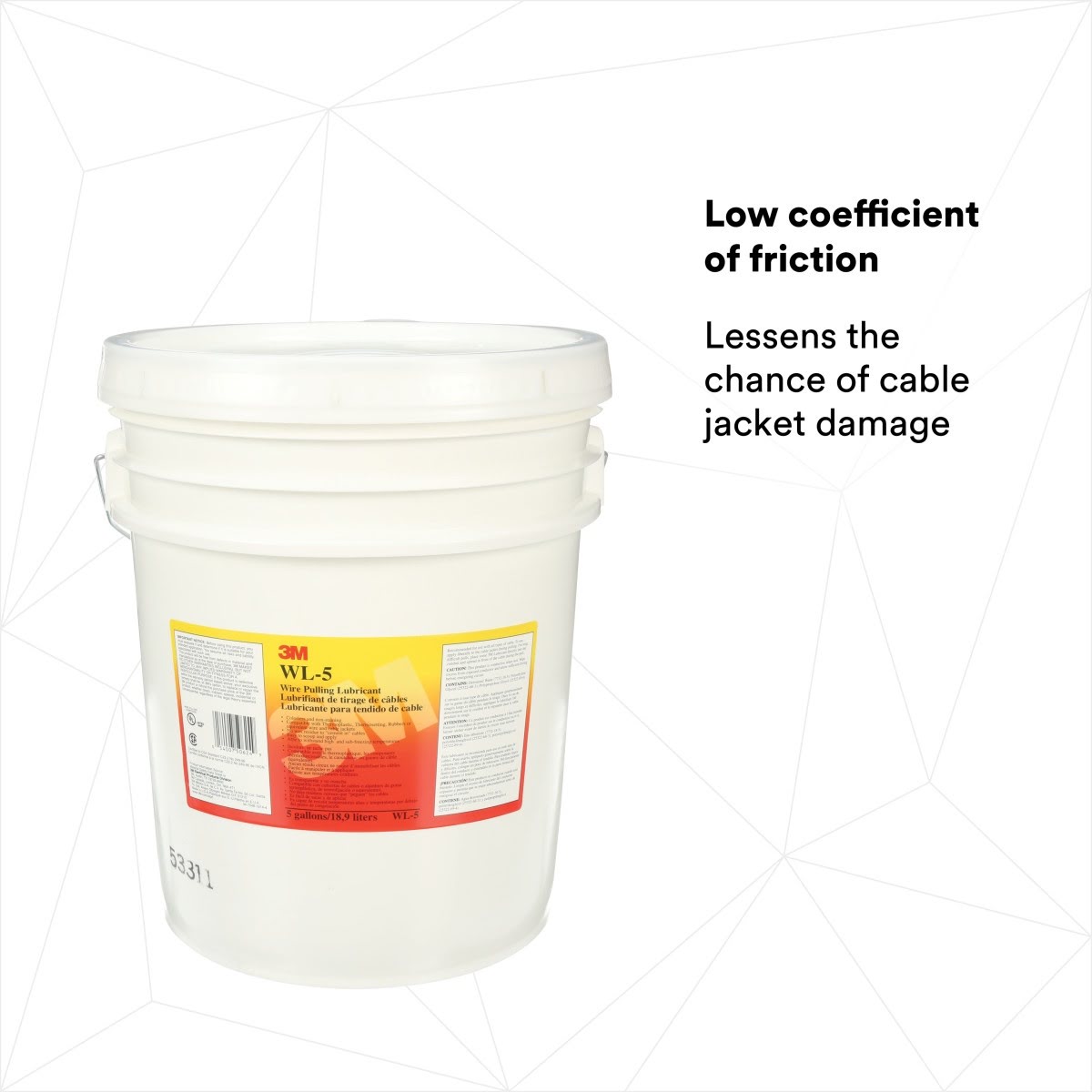 3M WL-5 Wire Pulling Lubricant Gel, Translucent White, 5 gal (7000031543) - 2