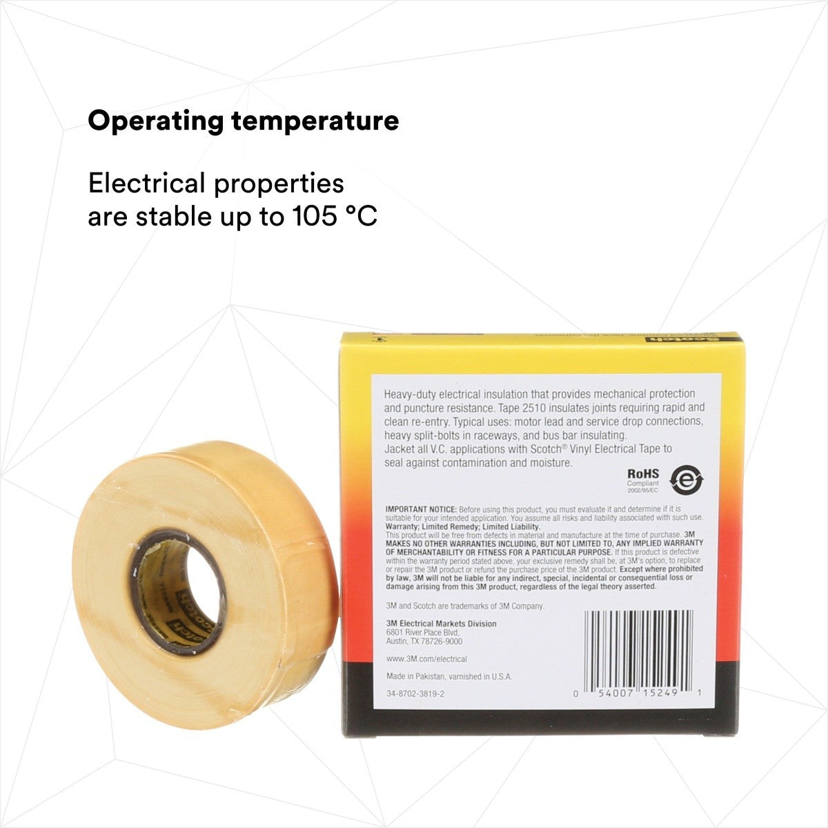 3M Scotch Varnished Cambric Tape 2510, Non-adhesive, Yellow, 3/4 in x 60 ft (2510-3/4X60FT) (7000031578)  - (20Pack) - 4