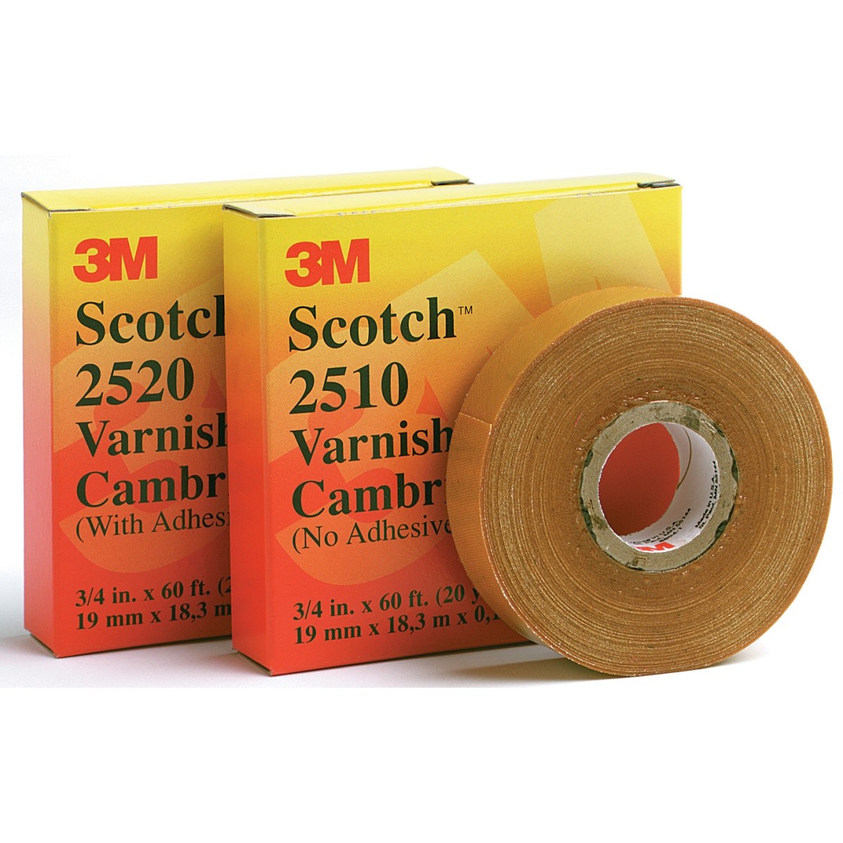 3M Scotch Varnished Cambric Tape 2510, Non-adhesive, Yellow, 3/4 in x 60 ft (2510-3/4X60FT) (7000031578)  - (20Pack) - 5