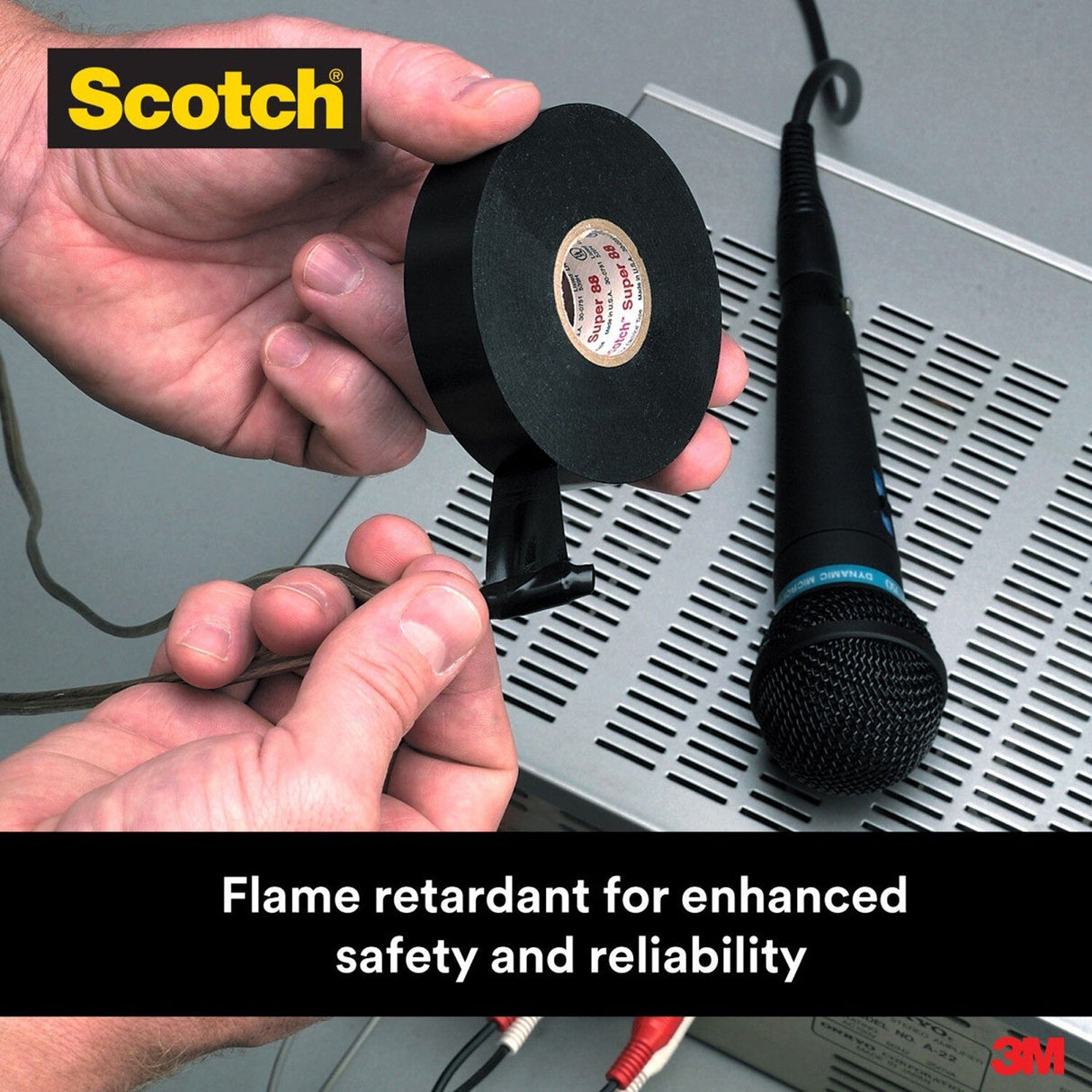 3M Scotch Vinyl Electrical Tape Super 88, Black, 3/4 in x 44 ft, Premium Grade, Rubber Resin Adhesive, PVC Backing (88-3/4X44FT) (7000031579) (10 Rolls)  - (10Pack) - 7
