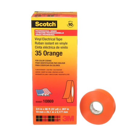 3M Scotch Vinyl Color Coding Electrical Tape 35, Orange, 3/4 in x 66 ft, 7 mil, Premium Grade, Flame Retardant, UV Resistant (35-3/4X66FT-OR) (7000031581) (10 Pack) - 2