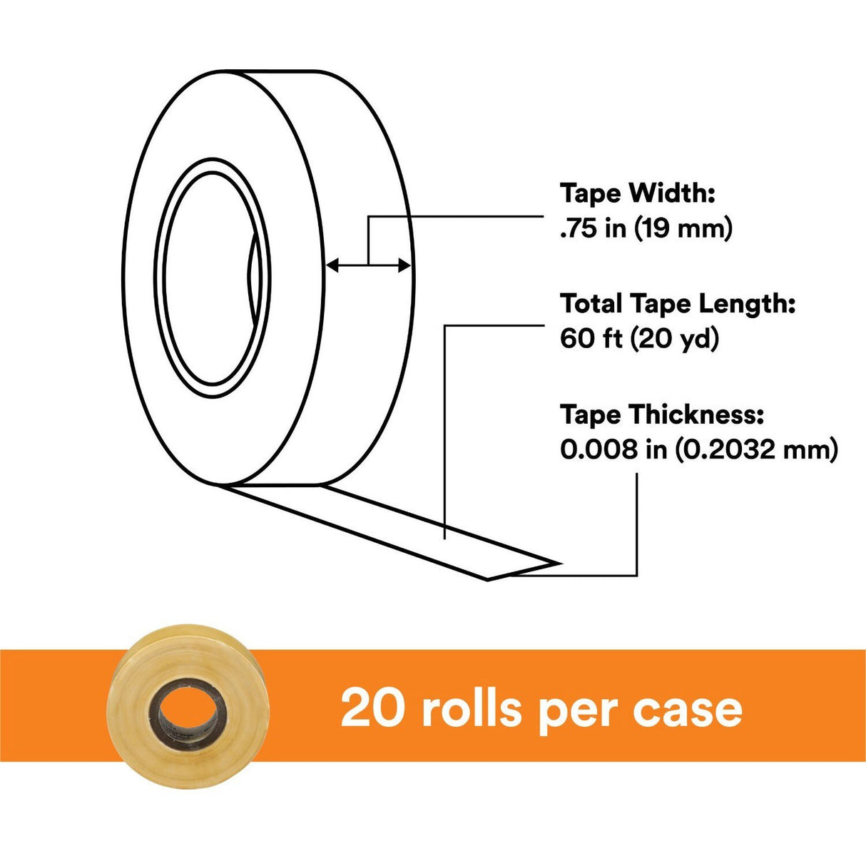 3M 7000031629 Scotch Varnished Cambric Tape 2520, Electrically Insulating, Moisture Resistant, Yellow, 8 mil, 3/4 in x 60 ft (2520-3/4X60FT) (7000031629)  - (20Pack) - 2