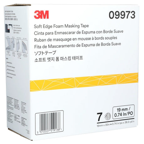 3M 09973 Soft Edge Foam Masking Tape, White, 3/4 in x 115 ft (19 mm x 35 m), 1 Roll Case (7000034664) - 3