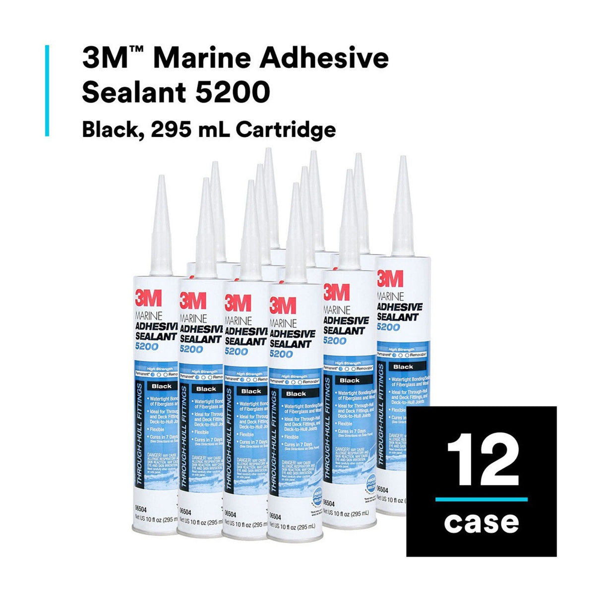 3M 5200 Marine Adhesive Sealant, Black, 10 fl oz Cartridge (06504) (7000042727)  - (12Pack) - 7