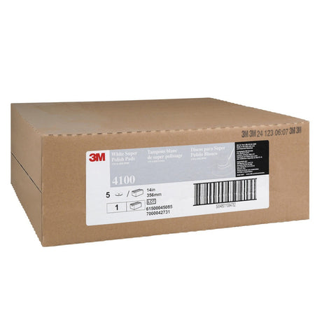 3M 4100 White Super Polish Floor Pad, Center Hole, Fine, White, 14 in (7000042731) (5 Pack) - 4