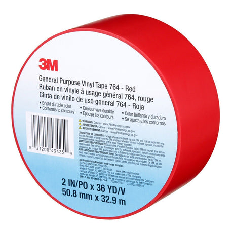 3M 764 General Purpose Vinyl Tape, Red, 2 in x 36 yd (7000042793)  - (24Pack) - 7