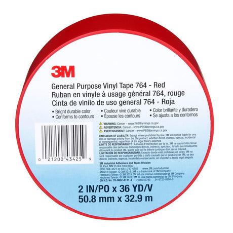 3M 764 General Purpose Vinyl Tape, Red, 2 in x 36 yd (7000042793)  - (24Pack) - 8