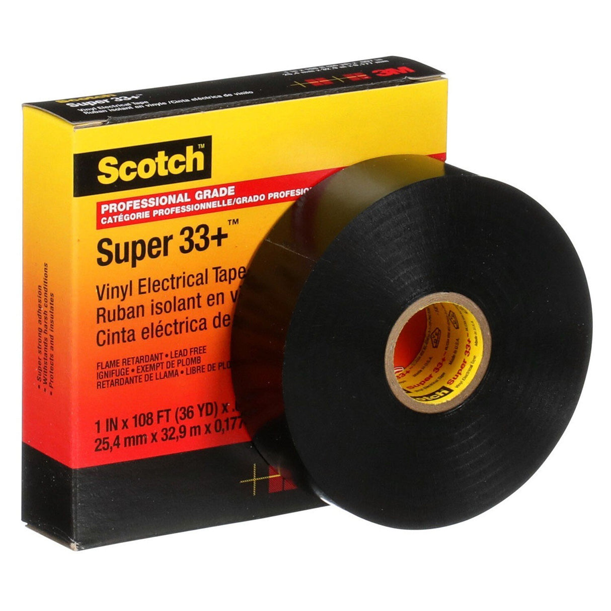 3M Scotch Super 33+ Electrical Tape, Black, 1 in x 36 yd (33+-1X36YD-1) (7000043003)  - (48Pack) - 7