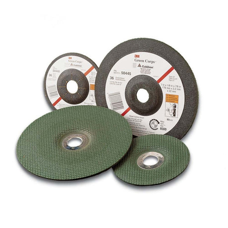 3M 55991 Green Corps Depressed Center Grinding Wheel, Type 27, 4-1/2 in x 1/4 in x 7/8 in, 24 Grit (7000044994) (10 Pack) - 2