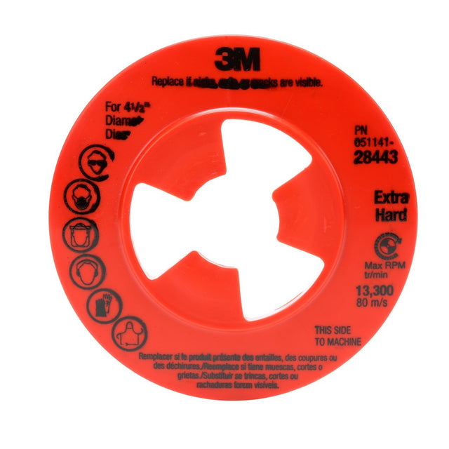 3M 28443 Disc Pad Face Plate Ribbed Extra Hard Density Red 4-1/2 in For High Pressure Grinding Attaches to Disc Pad Hub (7000045279)  - (10Pack)