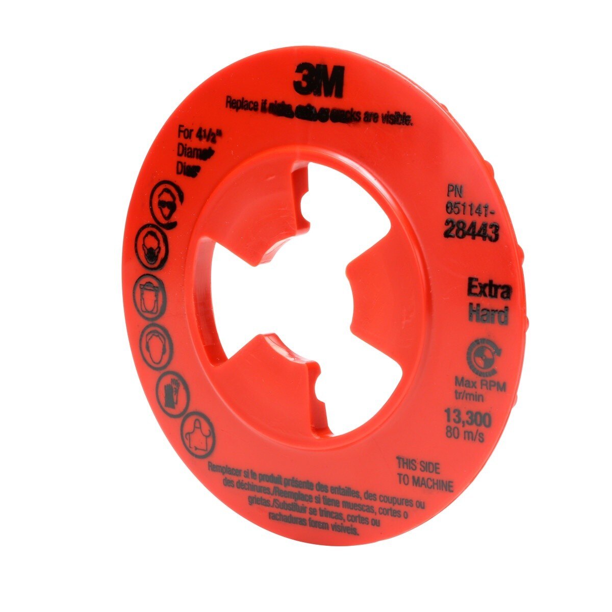 3M 28443 Disc Pad Face Plate Ribbed Extra Hard Density Red 4-1/2 in For High Pressure Grinding Attaches to Disc Pad Hub (7000045279)  - (10Pack) - 3