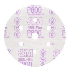3M 260L 01070 Hookit Finishing Film Abrasive Disc, Dust Free, Aluminum Oxide, P800, White, 6 in, 6 Hole (7000045431) (400 Pack)