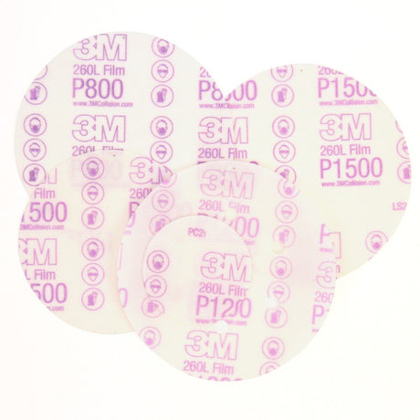 3M 260L 01070 Hookit Finishing Film Abrasive Disc, Dust Free, Aluminum Oxide, P800, White, 6 in, 6 Hole (7000045431) (400 Pack) - 3