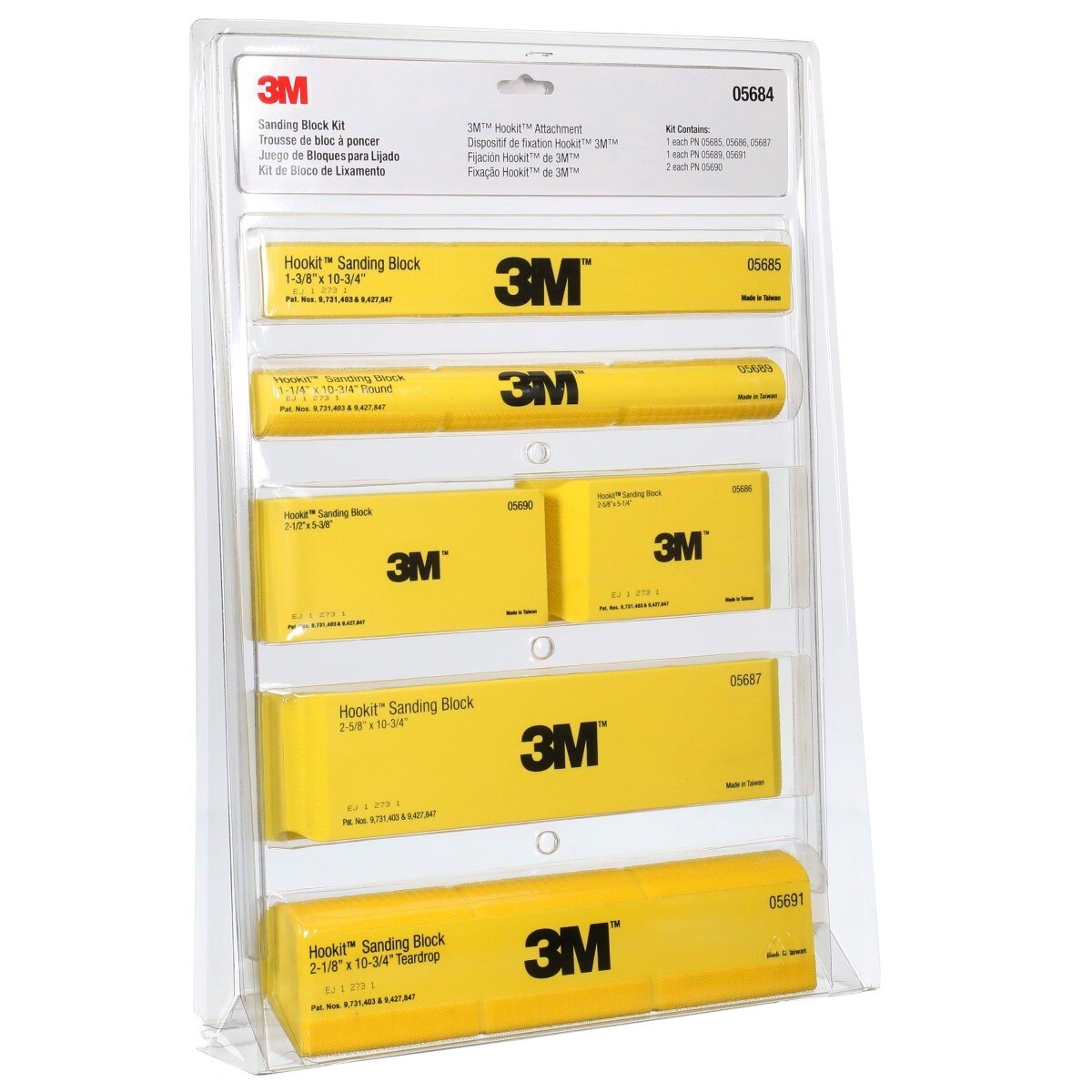 3M Hookit Sanding Block Kit, Hook and Loop, Yellow, Plastic (05684) (7000045510)  - (6Pack) - 7