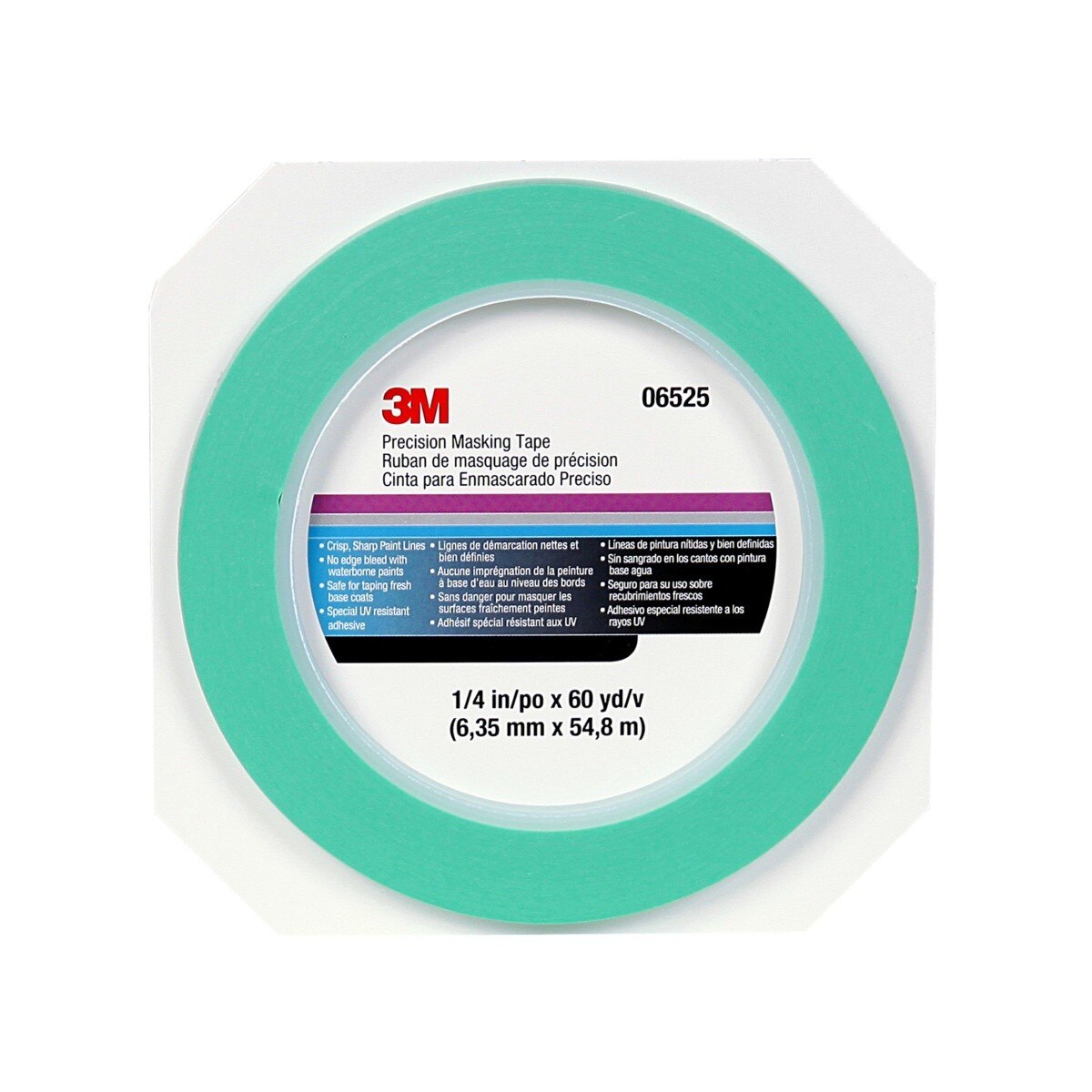 3M Precision Masking Tape, 1/4 in x 60 yd, Green (06525) (7000045536)  - (12Pack) - 2
