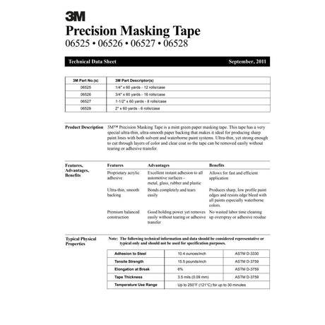 3M Precision Masking Tape, 1/4 in x 60 yd, Green (06525) (7000045536)  - (12Pack) - 5