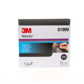 3M 401Q 01999 Abrasive Sheet, 3000 Grit, Black, Silicon Carbide, Wet Dry, 9 in x 11 in (7000045545) (250 Pack)