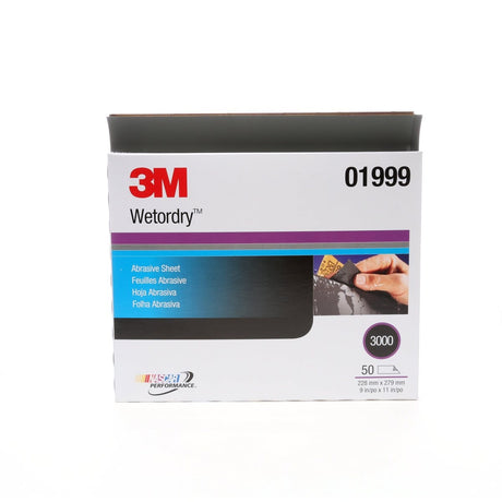 3M 401Q 01999 Abrasive Sheet, 3000 Grit, Black, Silicon Carbide, Wet Dry, 9 in x 11 in (7000045545) (250 Pack)