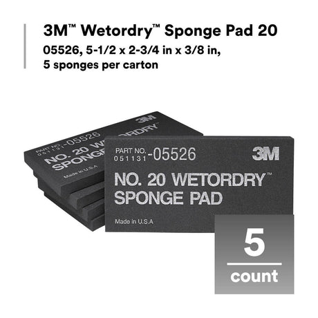 3M 05526 Sponge Pad 20 Flexible Soft Black 5-1/2 in x 2-3/4 in x 3/8 in (7000045663)  - (50Pack) - 2