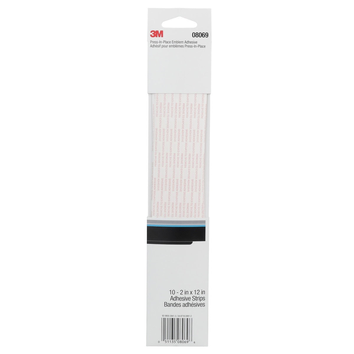 3M 08069 Press-In-Place Emblem Adhesive Strips, Acrylic, Transparent, 2 in x 12 in (7000045704) (60 Pack)