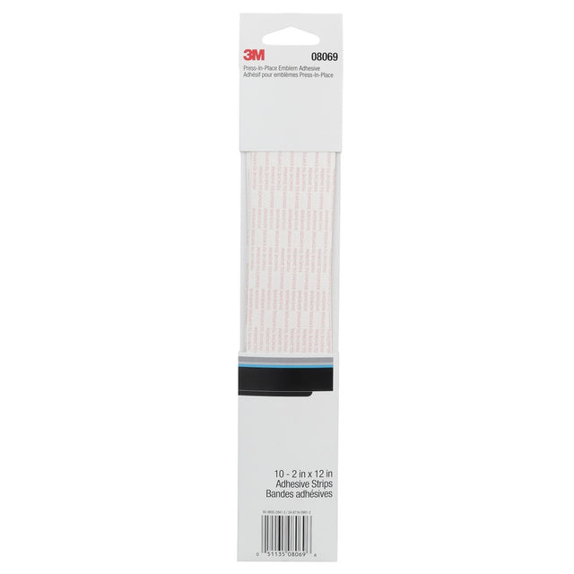 3M 08069 Press-In-Place Emblem Adhesive Strips, Acrylic, Transparent, 2 in x 12 in (7000045704) (60 Pack)