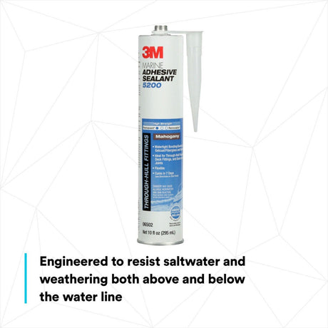 3M 5200 6502 Marine Adhesive Sealant Mahogany 10 fl oz Cartridge Above/Below Waterline Flexible Permanent Bonding (7000045778)  - (12Pack) - 7