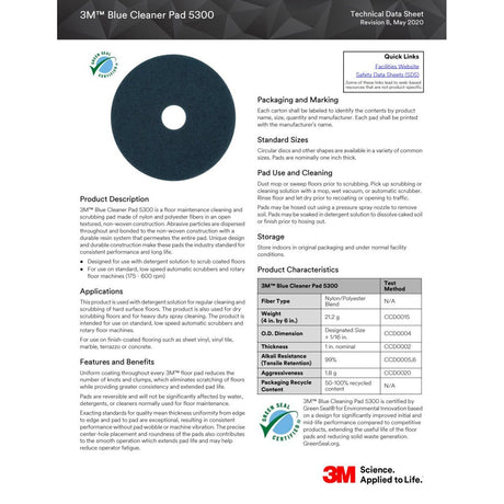 3M 5300 Blue Cleaner Pad, Medium, Blue, 21 in (7000045906) (5 Pack) - 2