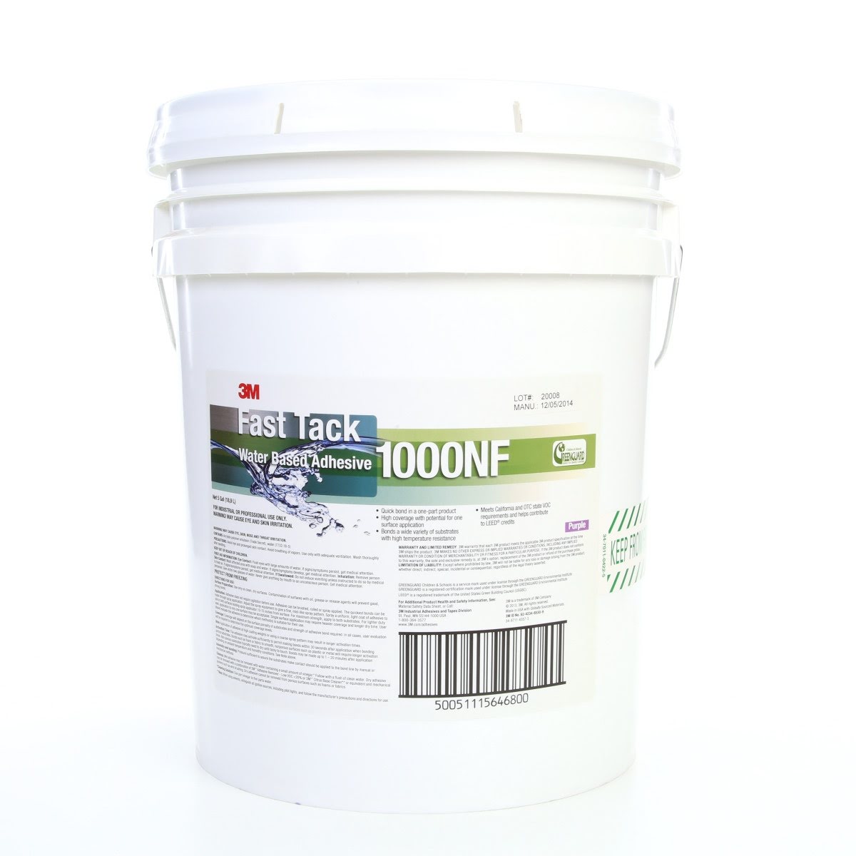 3M 51115646805 Fast Tack Water Based Adhesive, Purple, 5 Gallon Pail (1000NF) (7000046563)  - (5Pack)