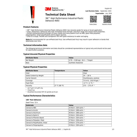 3M High Performance Industrial Plastic Adhesive, Light Amber, 1 Gallon (4693) (7000046575)  - (4Pack) - 4