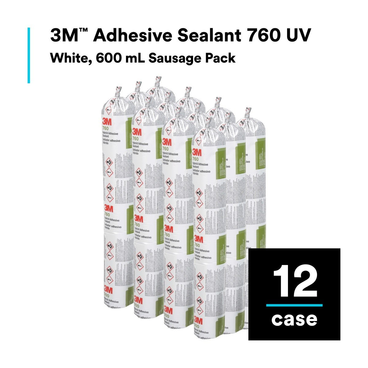 3M Adhesive Sealant 760 UV, White, 600 mL Sausage Pack (760 UV) (7000046609)  - (12Pack) - 5