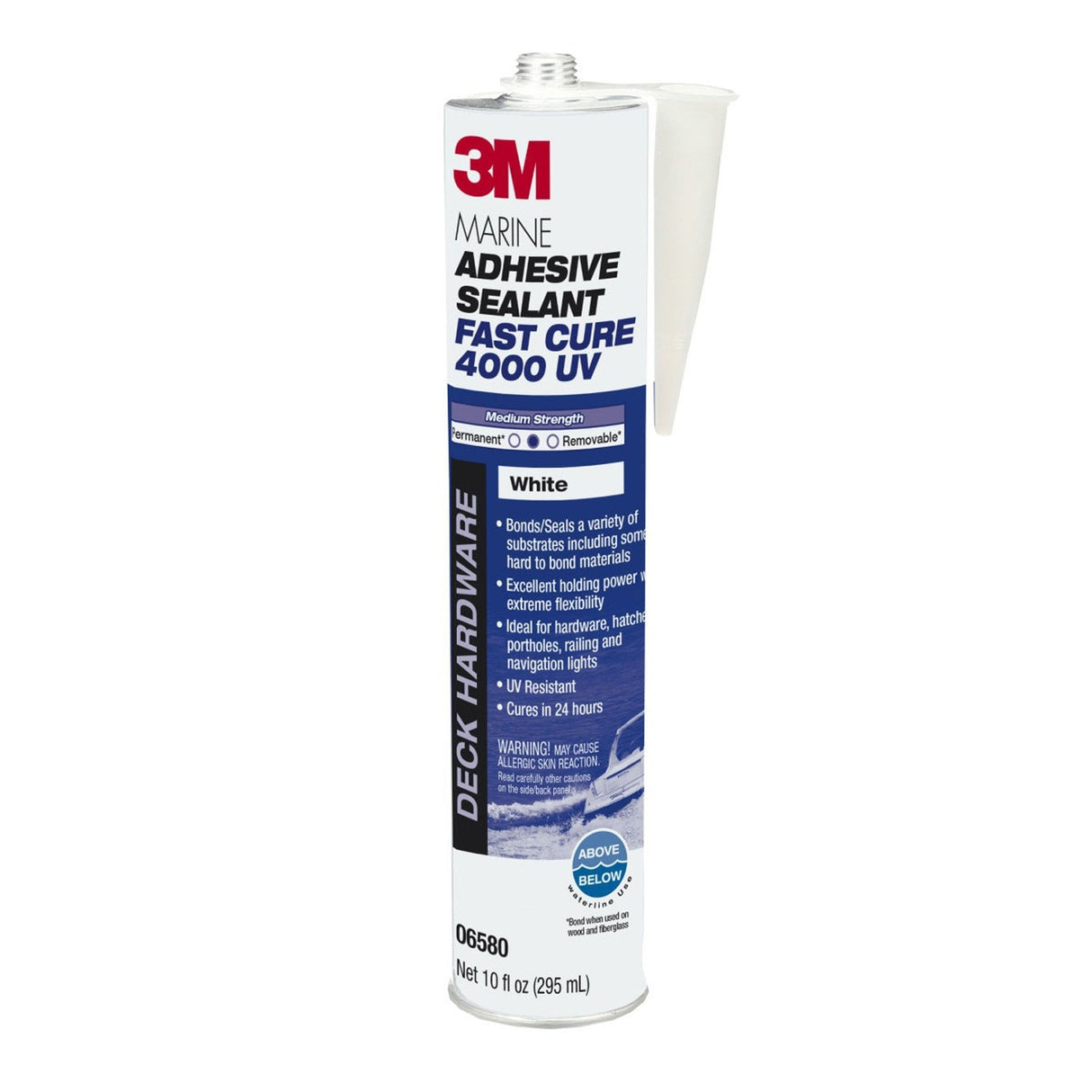 3M 4000 UV 6580 Marine Adhesive Sealant Fast Cure, White, Medium Strength, UV Resistant, 295 mL Cartridge, 10 fl oz (7000046623)