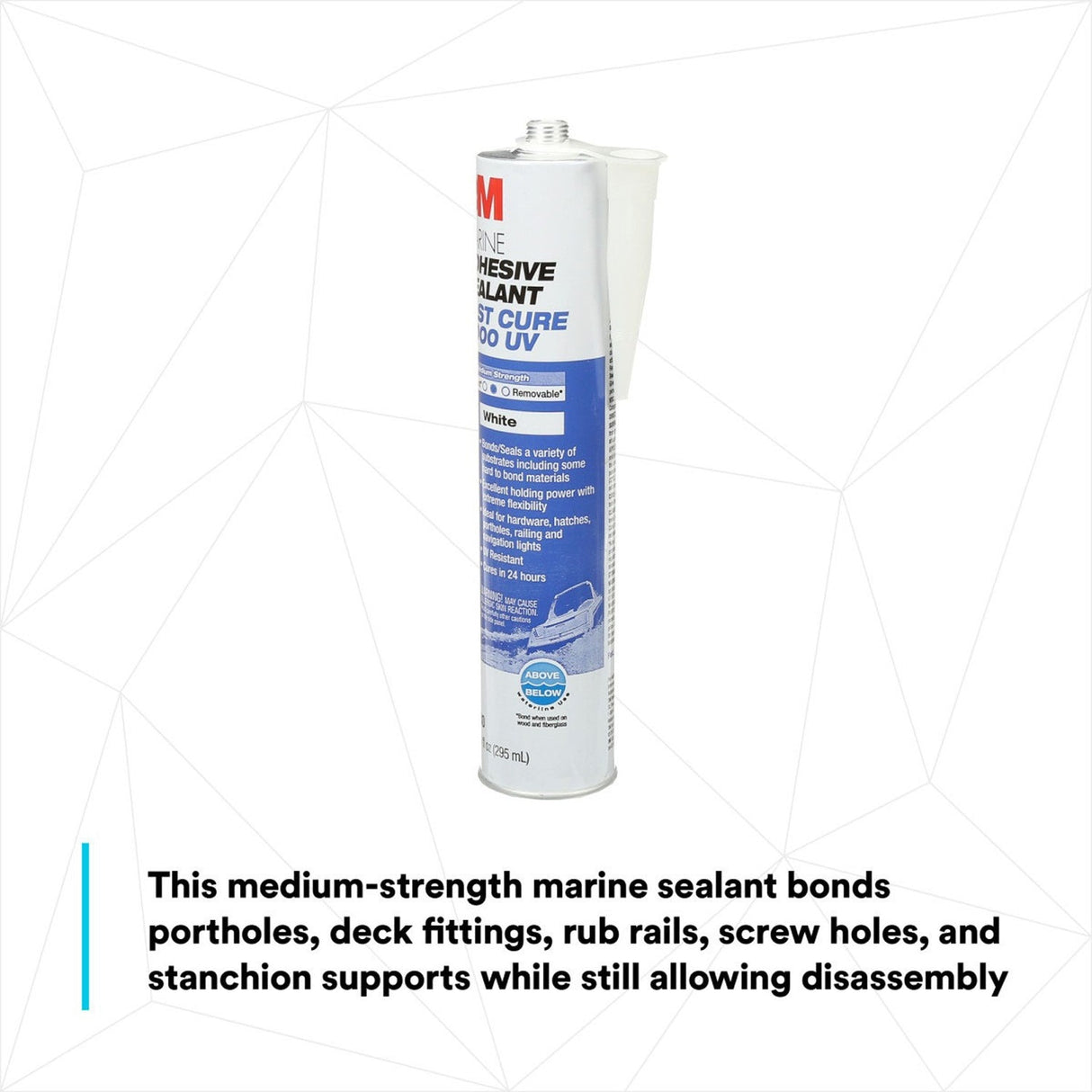 3M 4000 UV Marine Adhesive Sealant Fast Cure, White, Medium Strength, UV Resistant, 295 mL Cartridge, 10 fl oz (6580) (7000046623)  - (12Pack) - 7