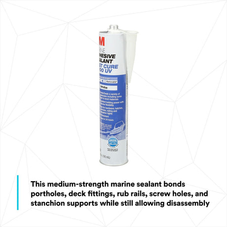 3M 4000 UV Marine Adhesive Sealant Fast Cure, White, Medium Strength, UV Resistant, 295 mL Cartridge, 10 fl oz (6580) (7000046623)  - (12Pack) - 7