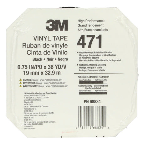 3M 471 Vinyl Tape, Black, 3/4 in x 36 yd, 5.2 mil (7000047457) (48 Pack) - 9