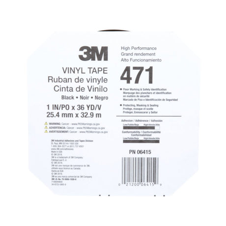 3M 471 Vinyl Tape, Rubber Adhesive, Black, 1 in x 36 yd, 5.2 mil (7000047458) (36 Pack) - 9