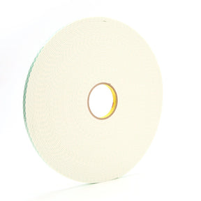 3M 4008 Double Coated Urethane Foam Tape, Off White, 1/2 in x 36 yd, 125 mil (7000048481) (18 Pack)
