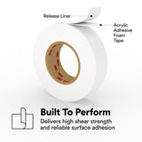3M 4955 Double Sided Acrylic Foam Tape, White, 3/4 in x 36 yd, 80 mil (7000048520) (12 Pack) - 8