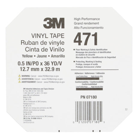 3M 471 Vinyl Tape, Yellow, 3/8 in x 36 yd, 5.2 mil (7000048775) (96 Pack) - 10